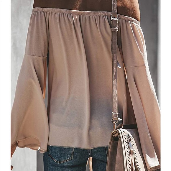 Beautiful woman off shoulder bell sleeve shirt - Picture 2 of 5